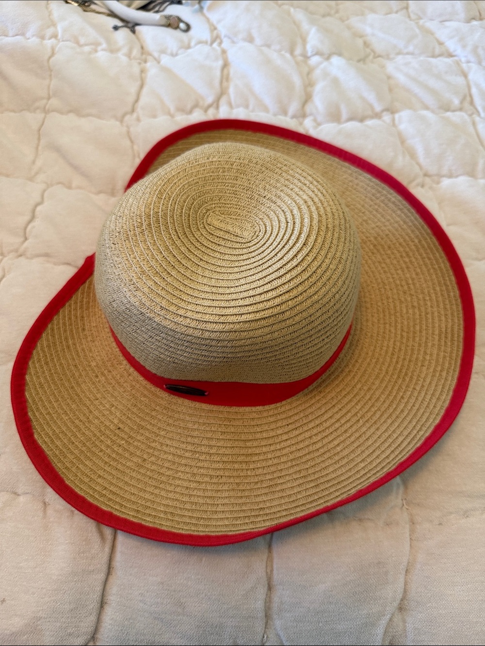 Panama Jack Straw Sun Hat with Red Trim